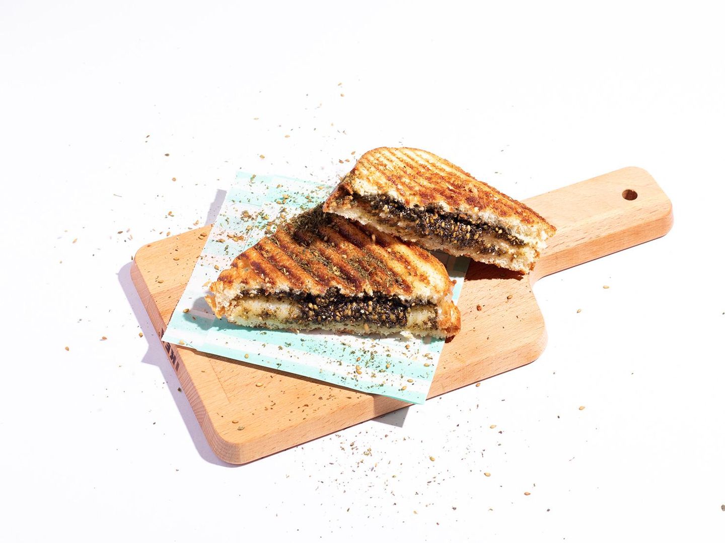 Thyme Toasta And Mozzarella Cheese And Pomegranate Molasses