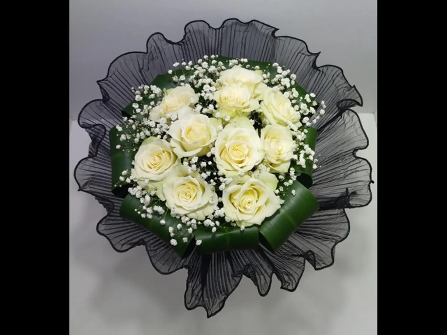 A Bouquet Of White Roses, Black Fabric