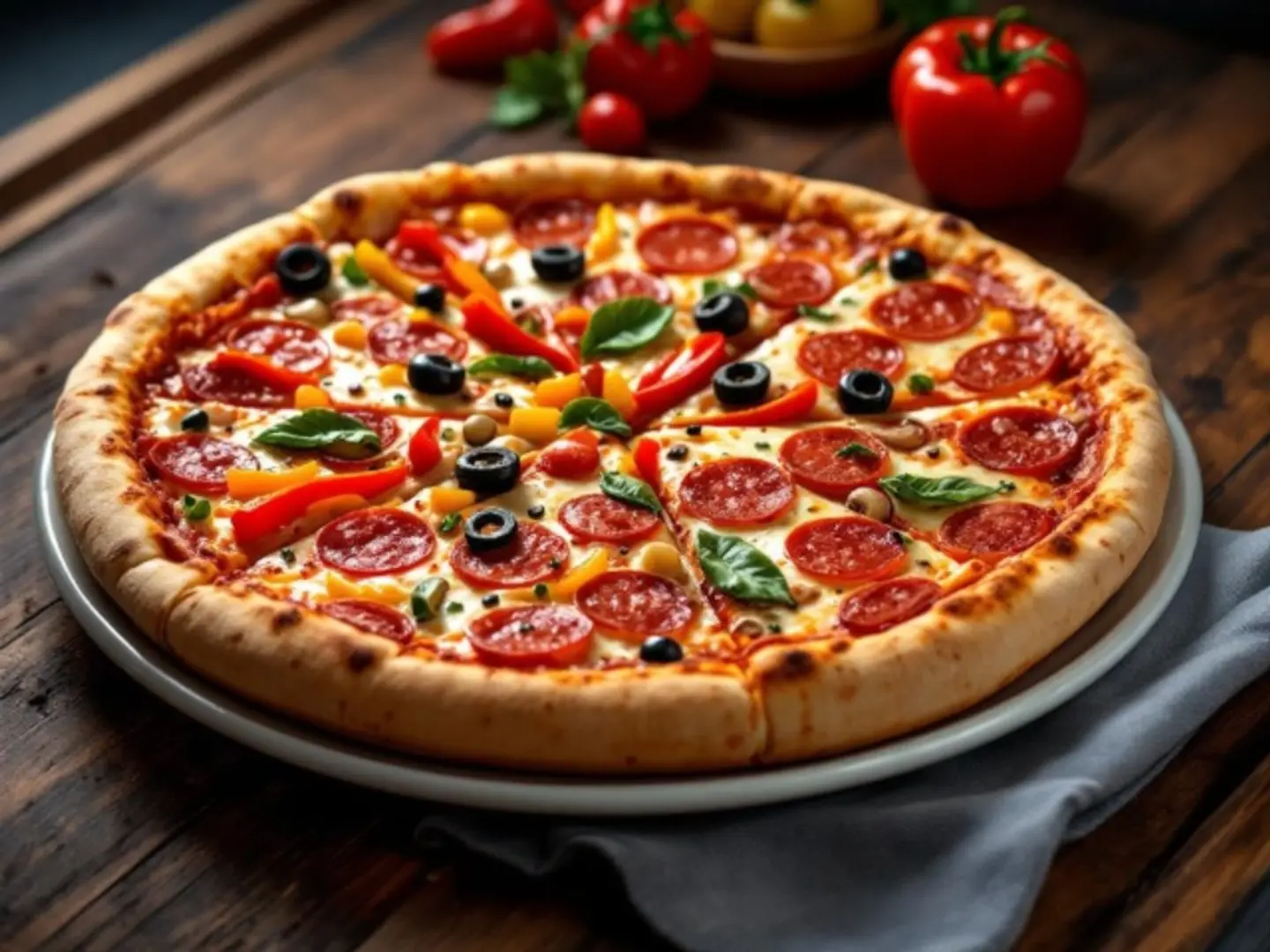 Vegetable Pepperoni Pizza