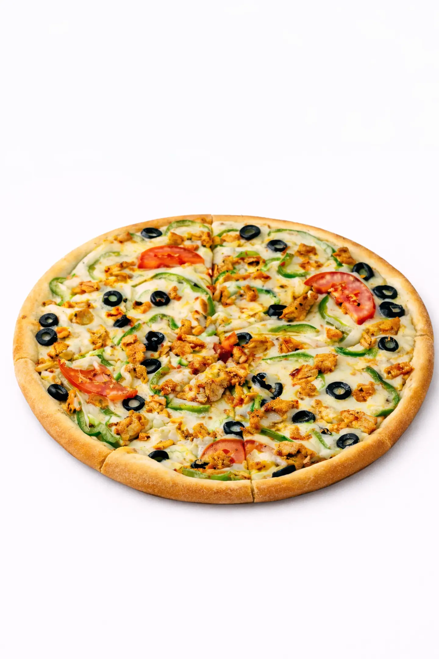 Chicken Pieces With Liquid Cheese Pizza