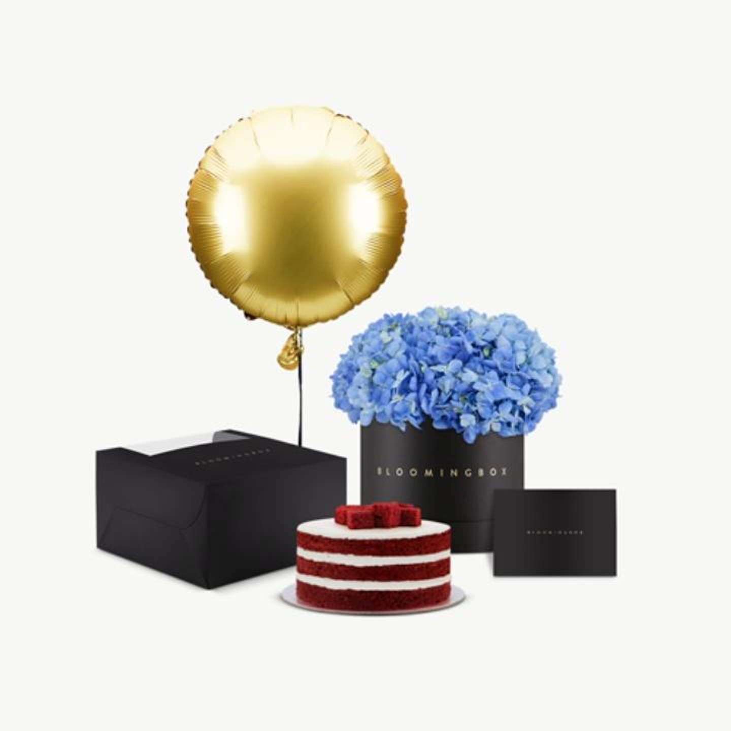 Hydrangeas And Red Velvet Cake Bundle