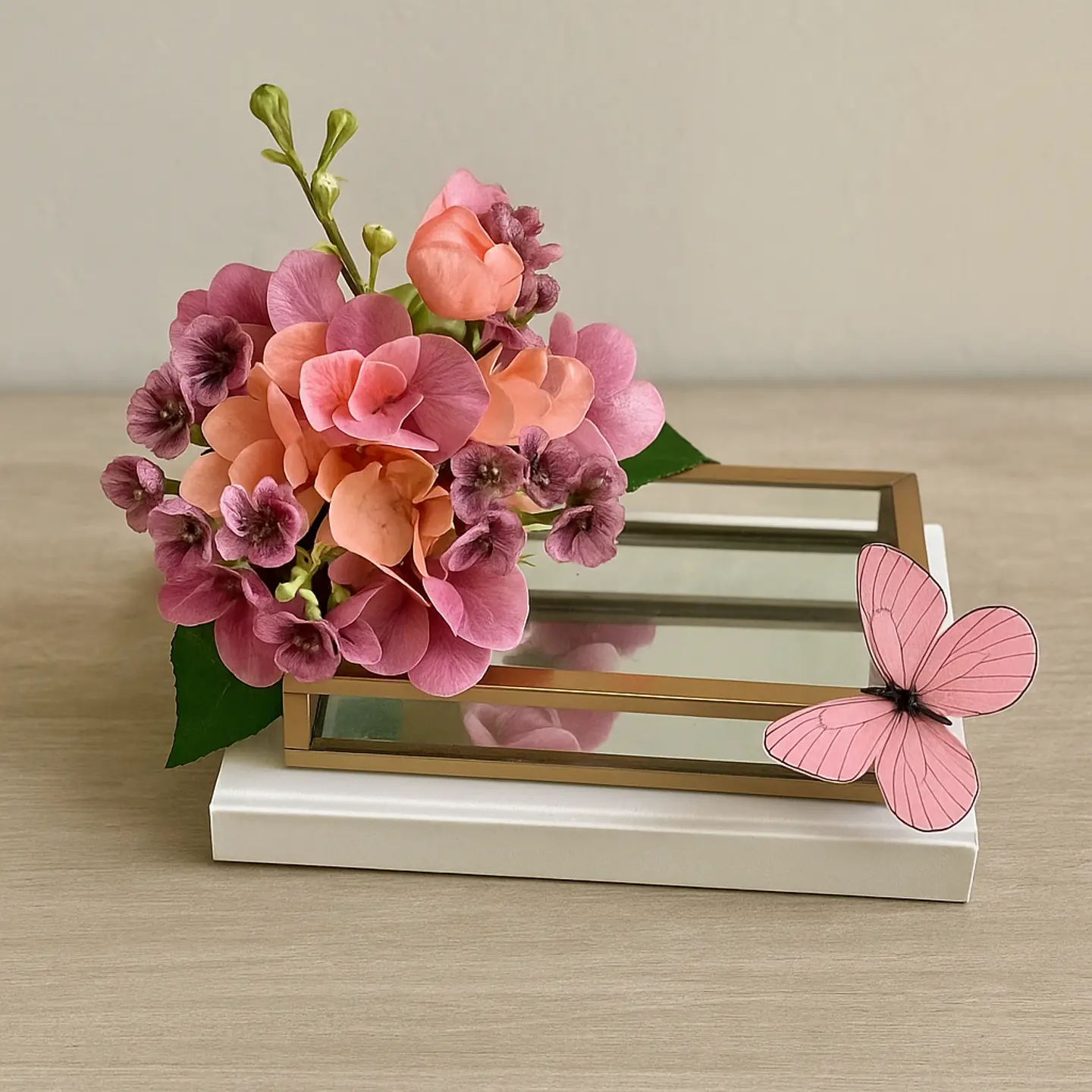 A Rectangular Base With An Elegant Artificial Flower Arrangement