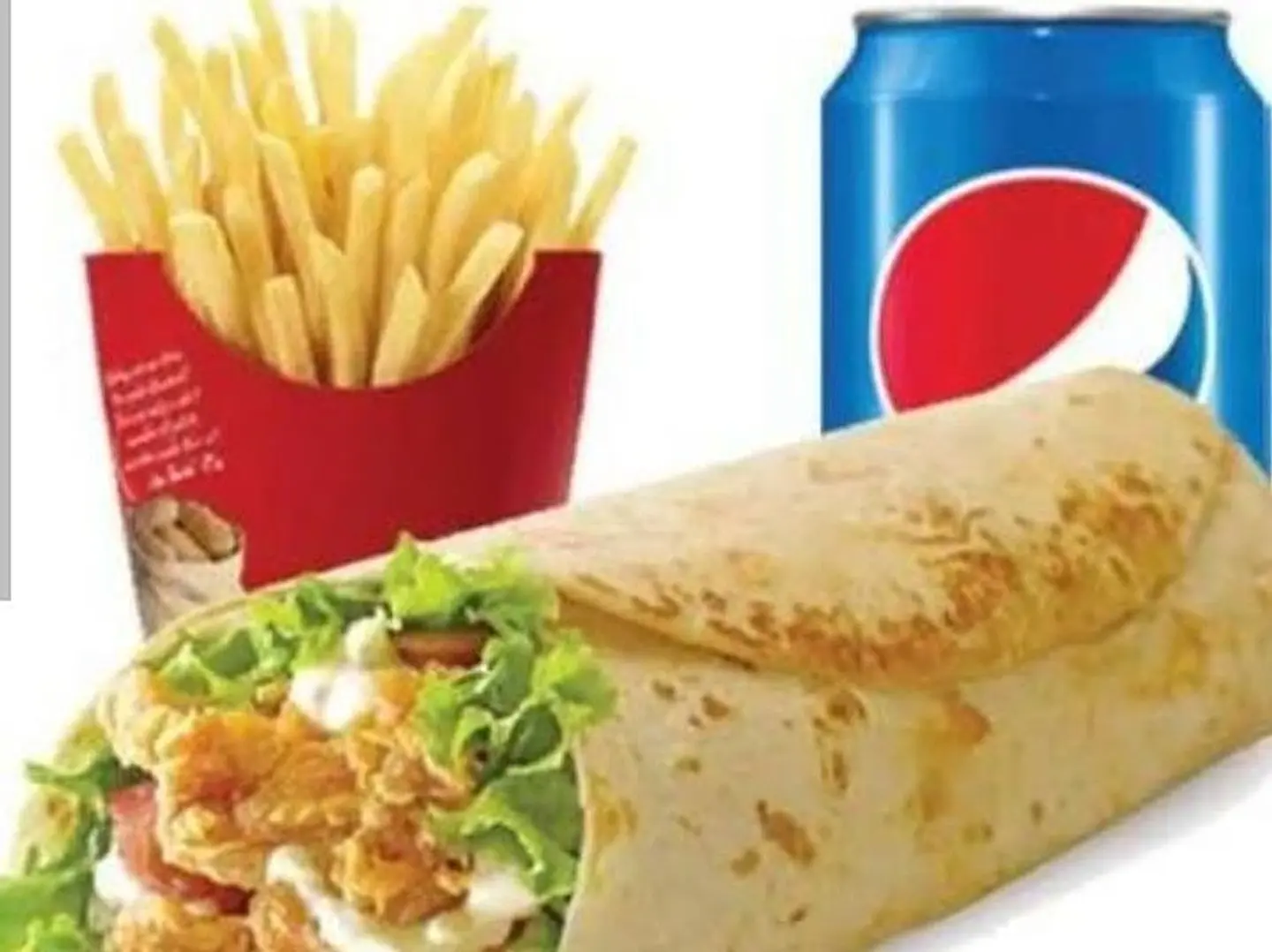 وجبة تورتيلا زنجر مع الجبن والبطاطس والعصير والصوص