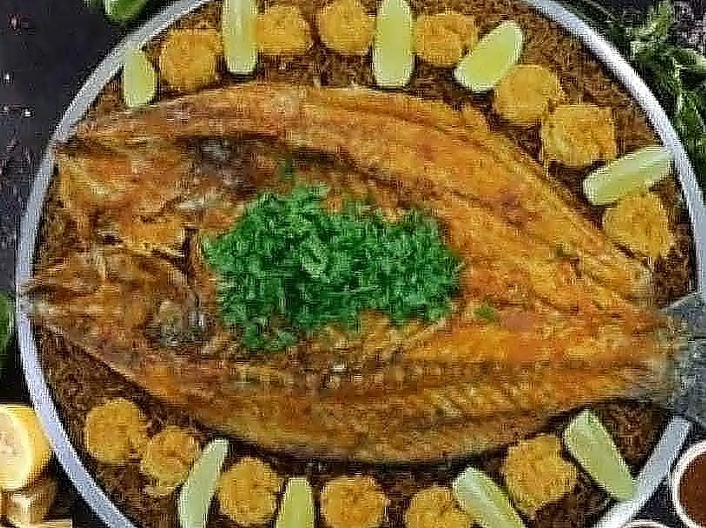 تبسي مشوي سمك قاروص من 1000غ الى1200غ و15جمبري المقلي