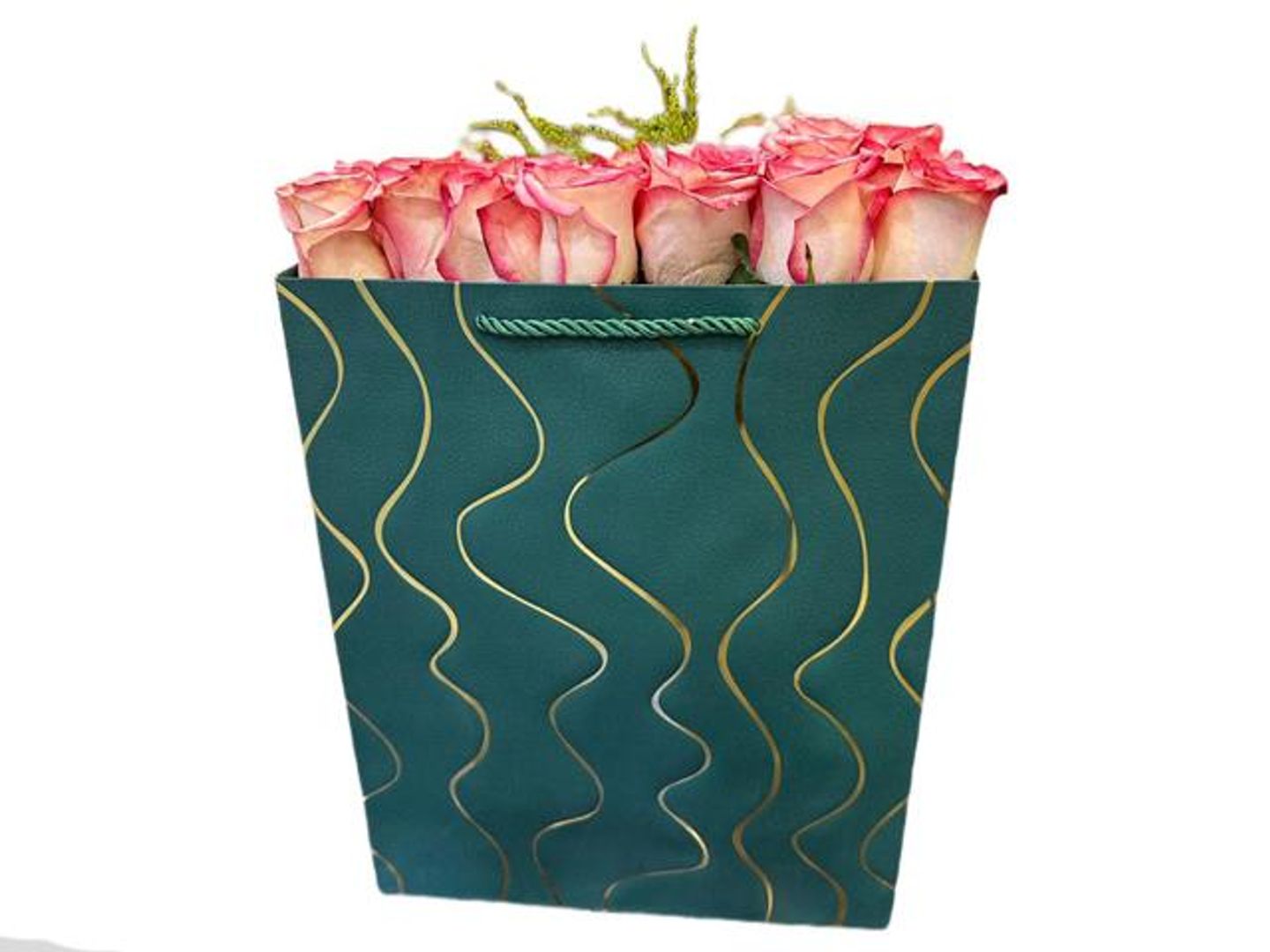 White Bag With Double Colored Natural Roses
