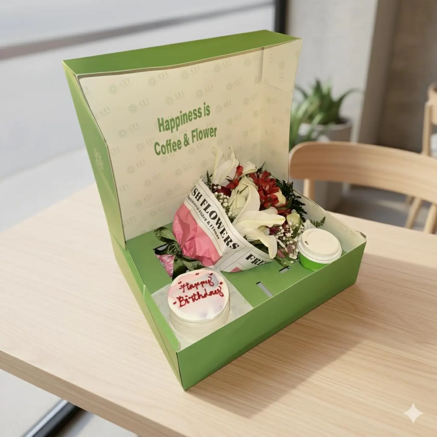 بوكس السعادة الكبير 4 - بينتو كيك وقهوة وورد