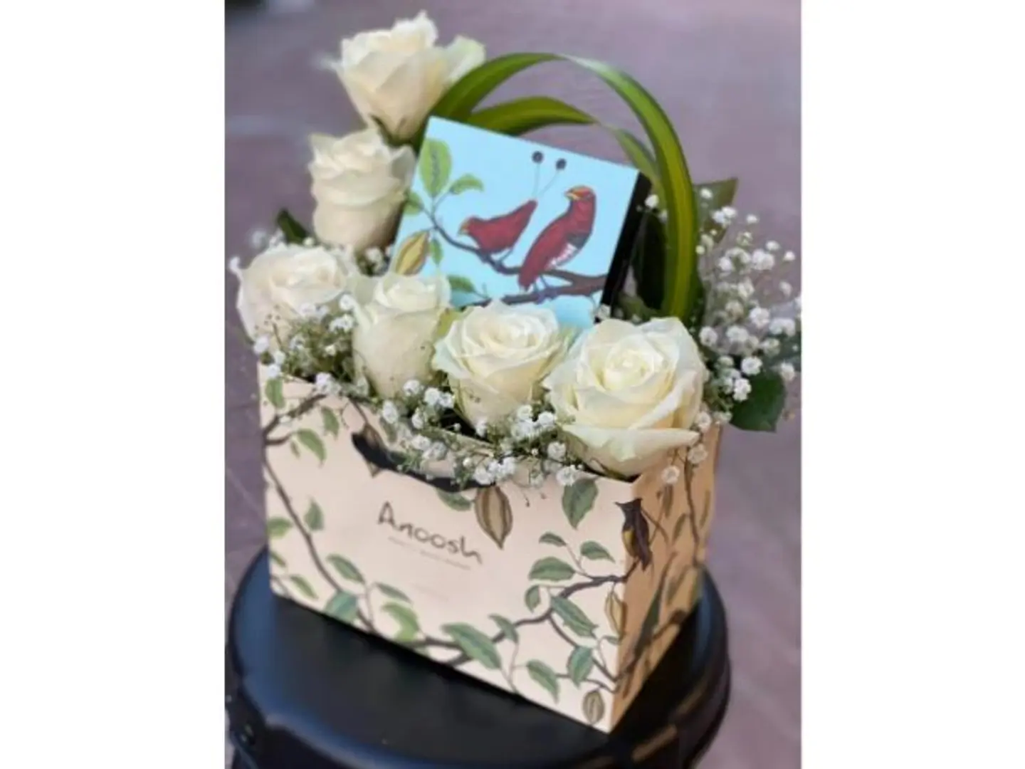 Anoush Chocolate Box With Off White Flowers