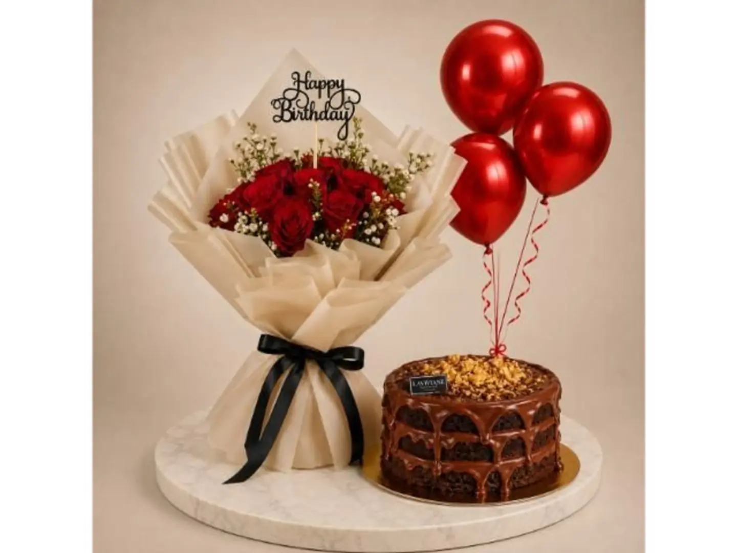 Birthday Joy Bouquet With Chocolate Cake