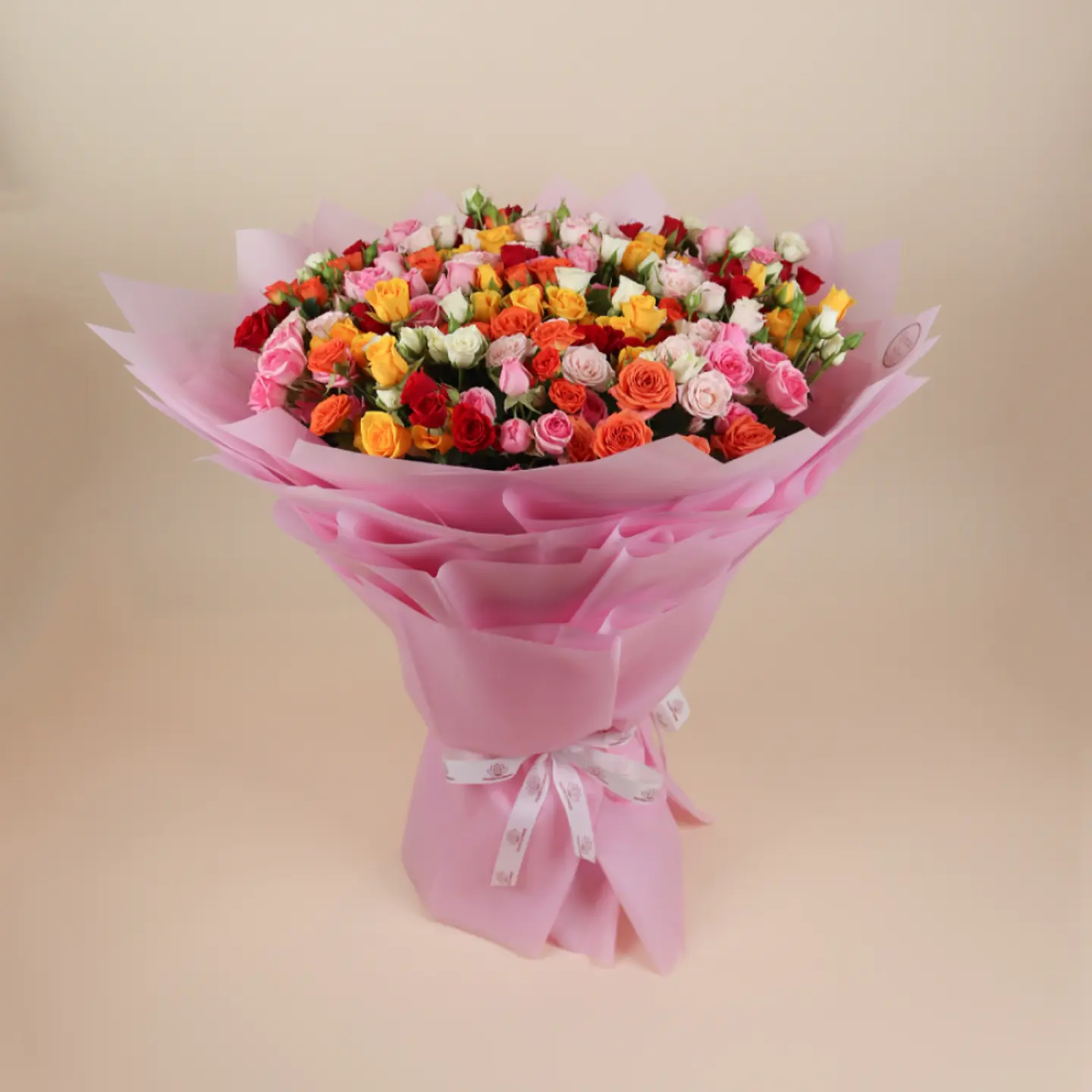 Rainbow Bouquet With Pink Packaging