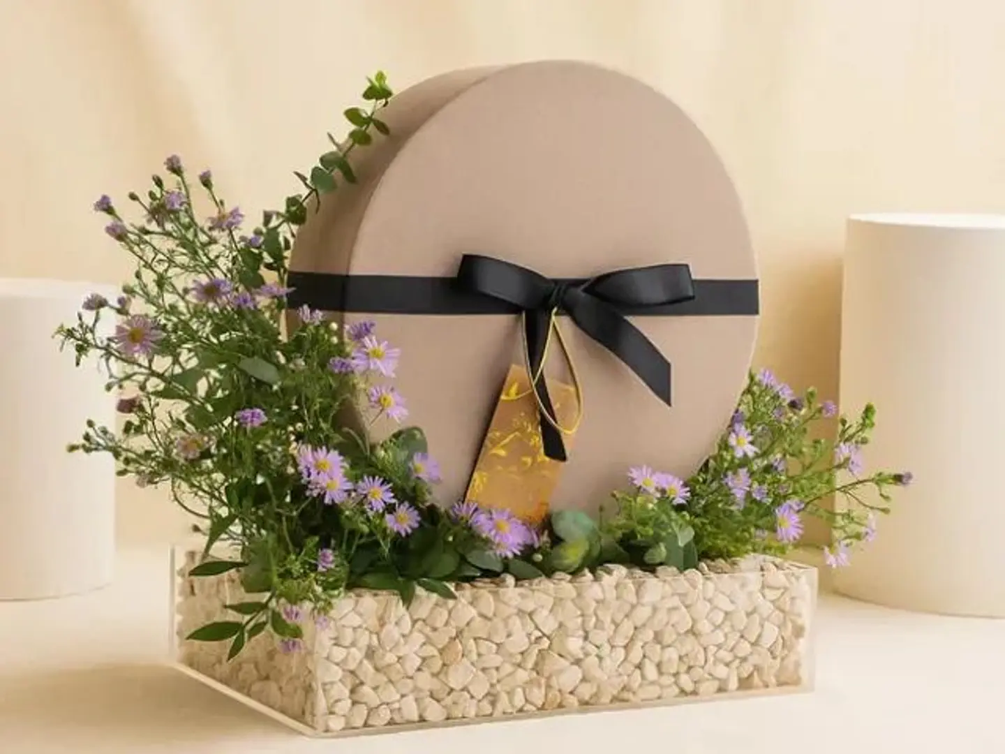 Annie And Dani's Chocolates In An Aster Flower Arrangement