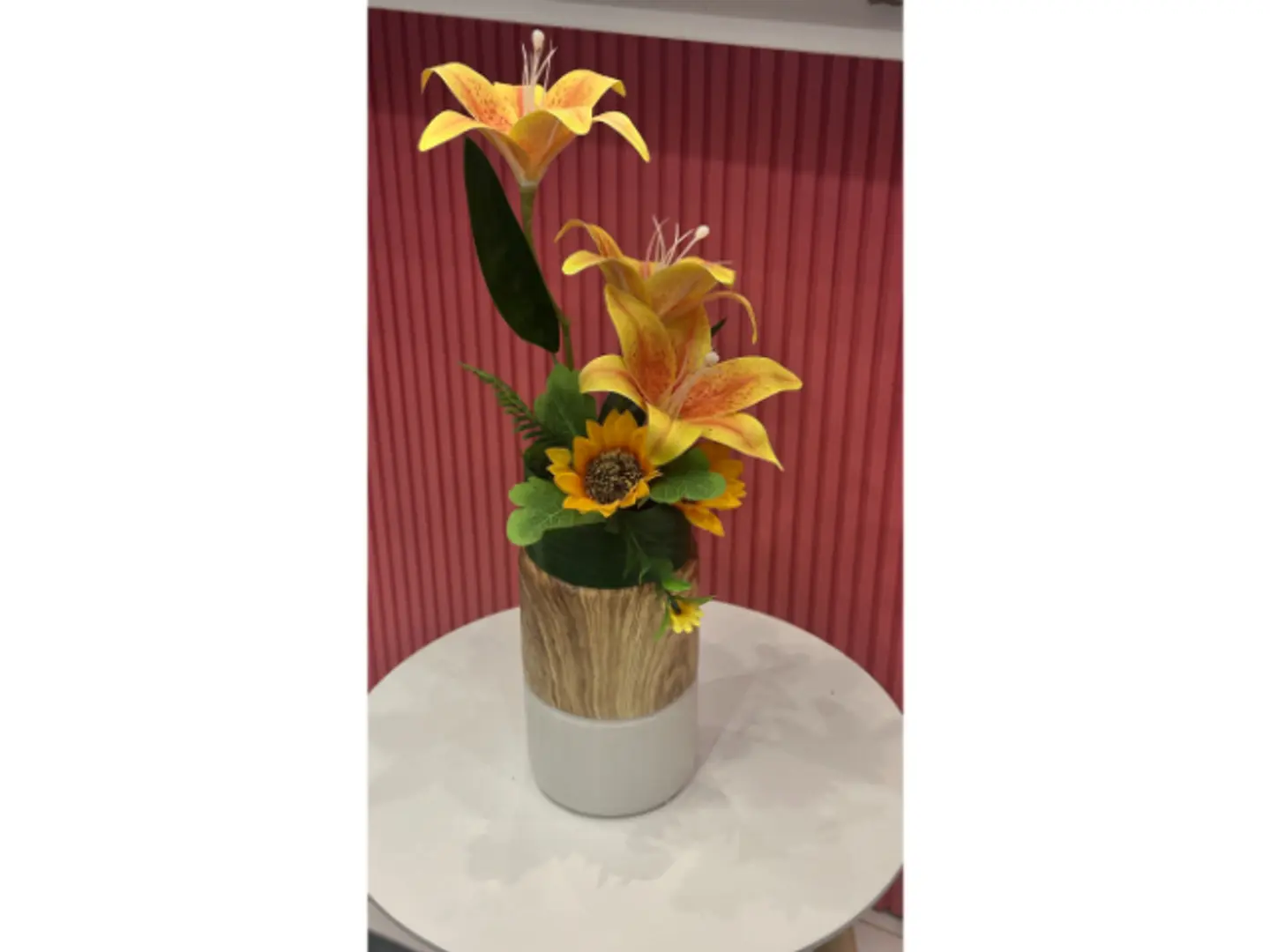 Yellow Lily Vase With Artificial Flowers
