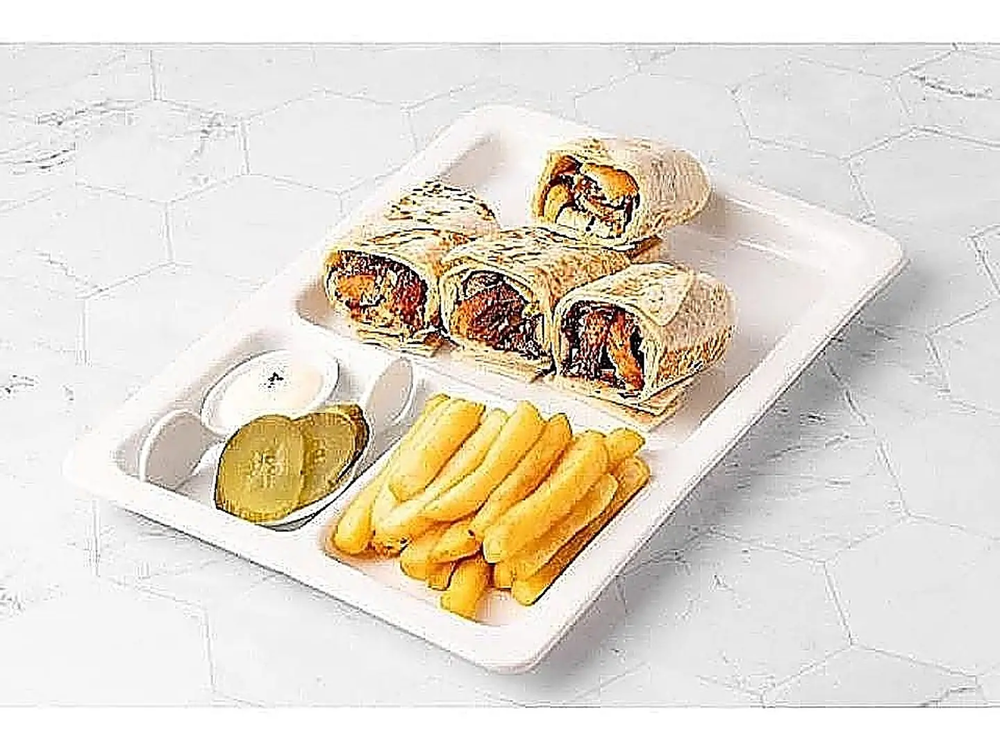 Arabic Mixed Beef Chicken Shawarma Plate Five Pieces