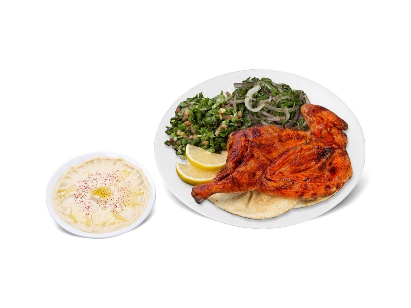 Half Spicy Charcoal Chicken With Hummus And Arugula