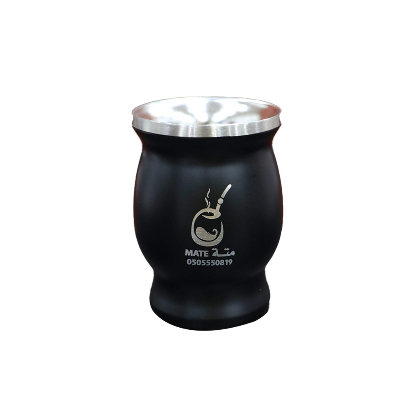 A Black Stainless Steel Mate Cup With A Capacity Of 230 Ml