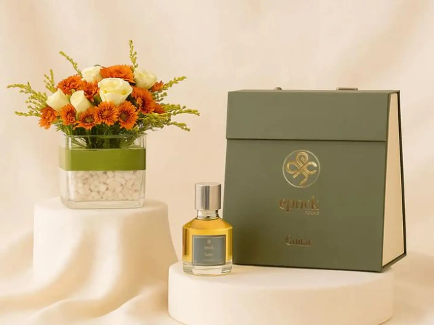 A Vase And Guitar Perfume Set From Epoque For Men And Women.