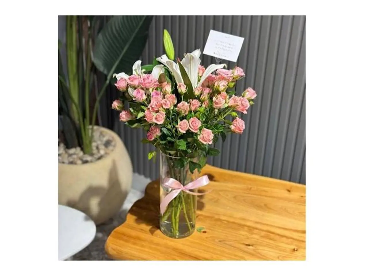Transparent Vase With Baby Rose And For The Night