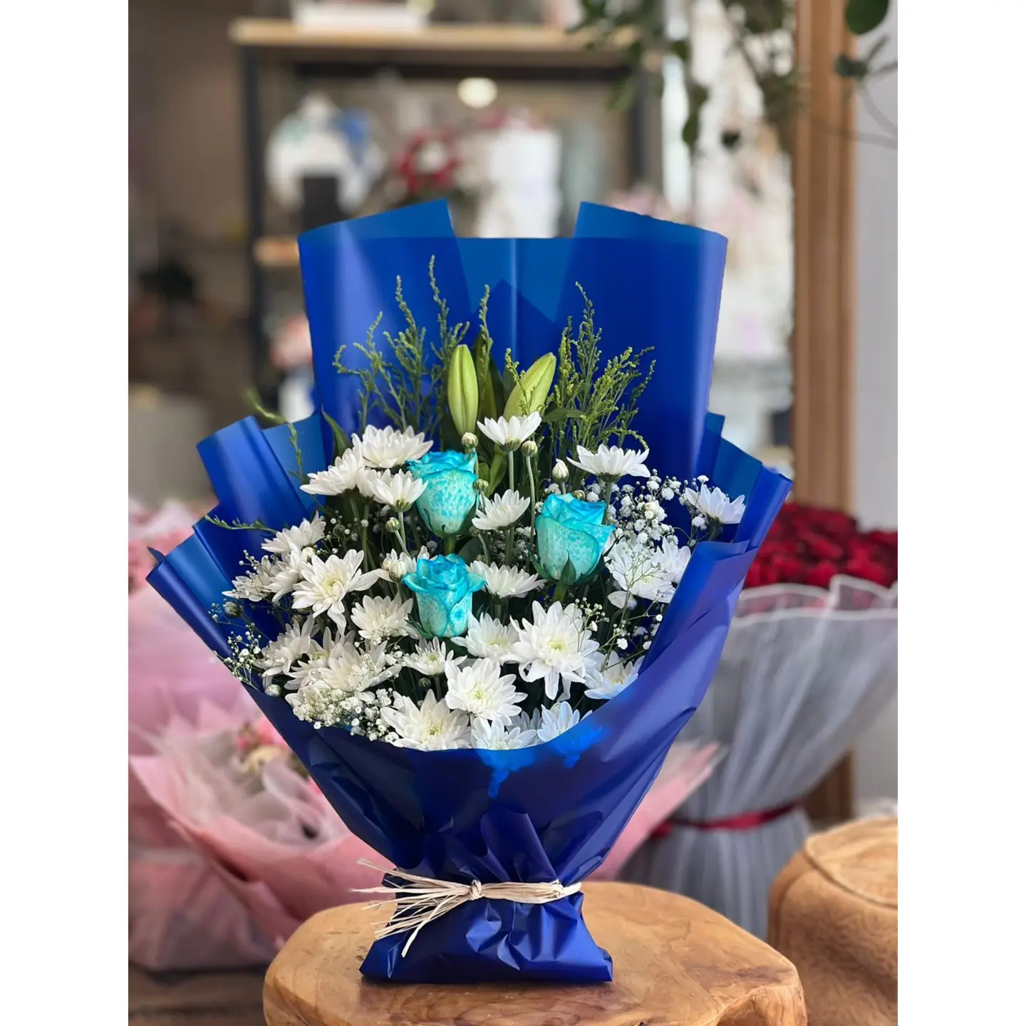 Blue Bouquet With Natural Blue Flowers