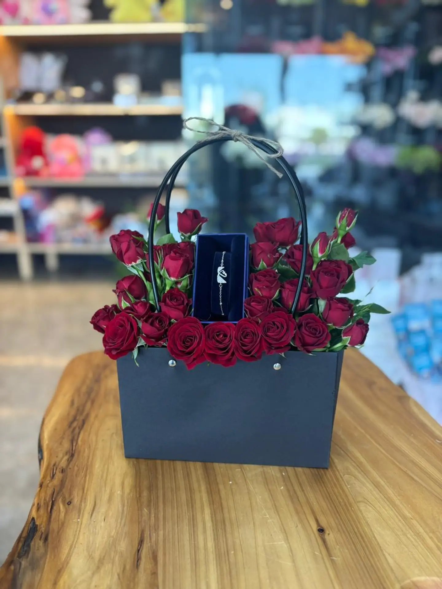 Swarovski Bracelet With Natural Red And Pink Flowers, Two Years Warranty