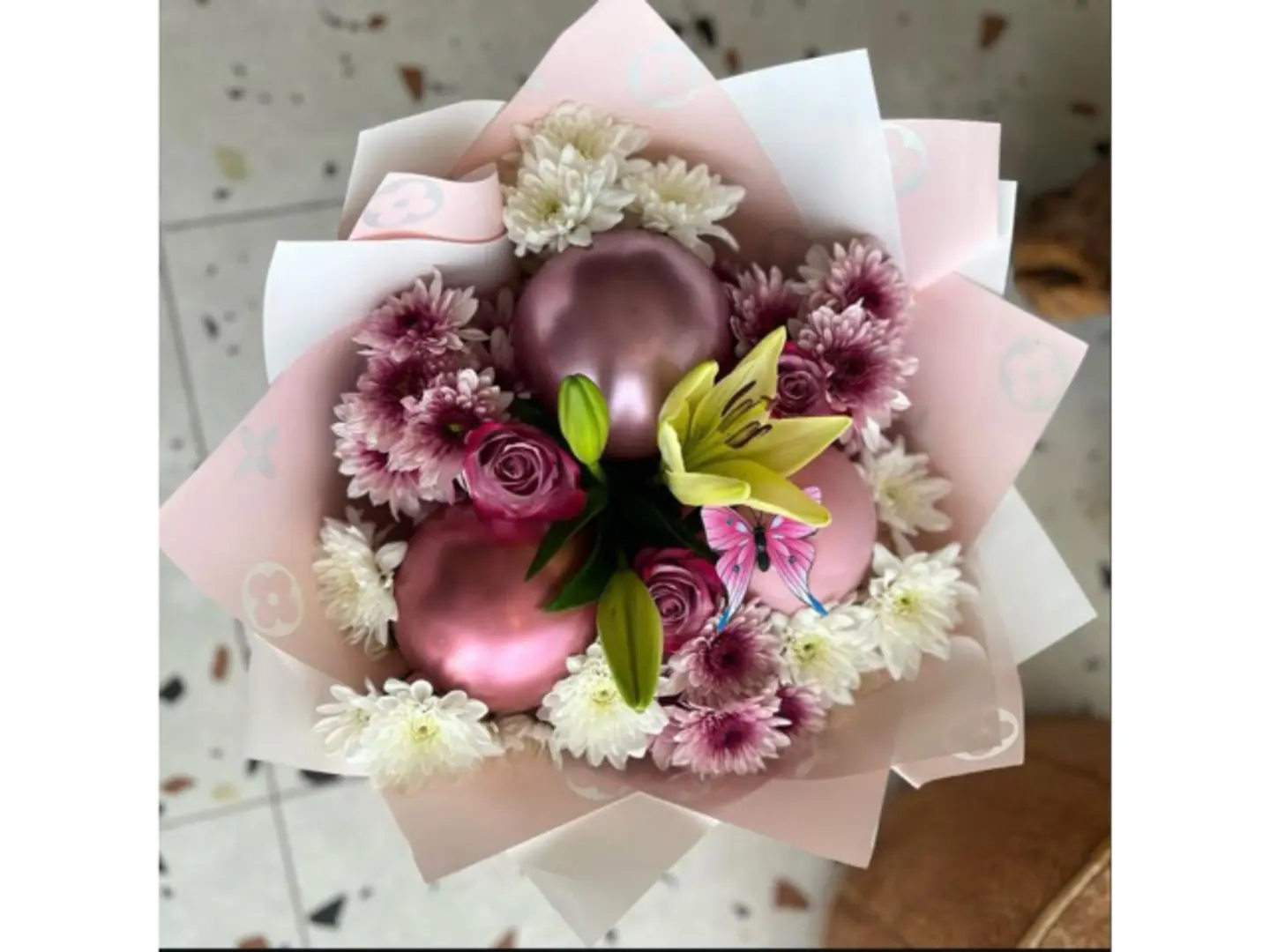 Pink Bouquet Mixed With Natural Flowers