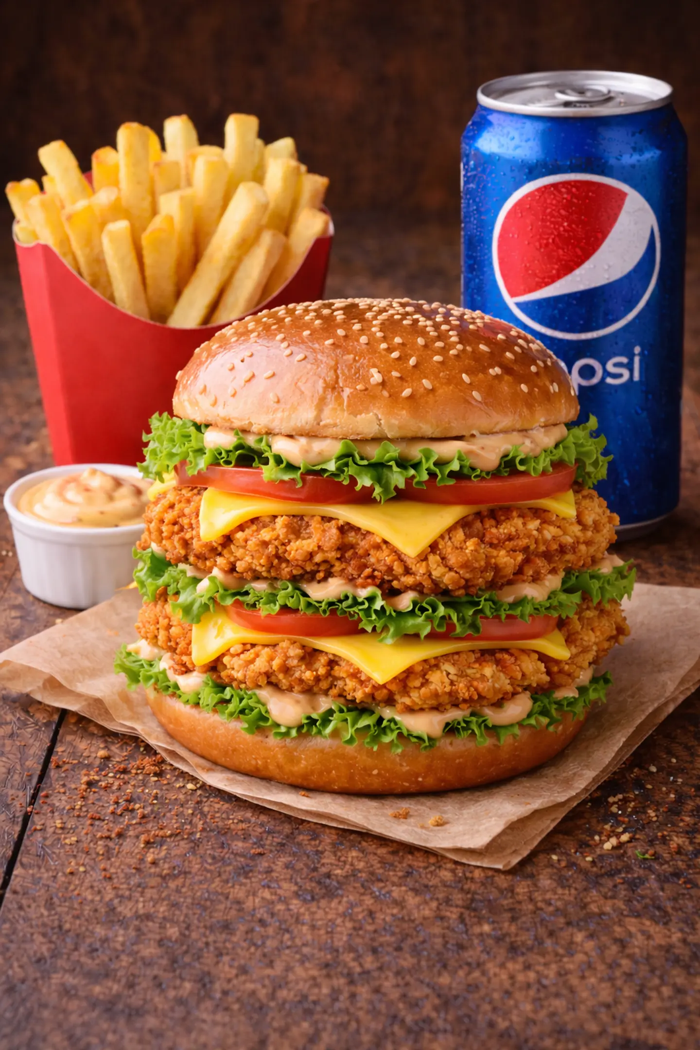 Double Zinger Burger Meal With 1 Fries And 1 Drink