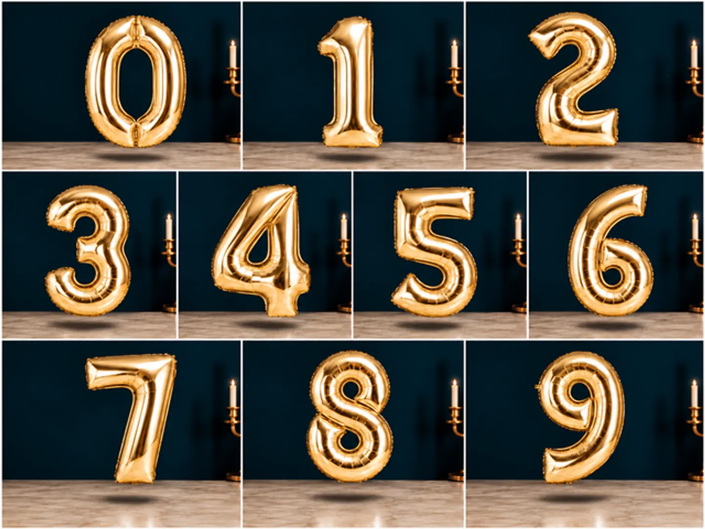 Gold Number Balloons