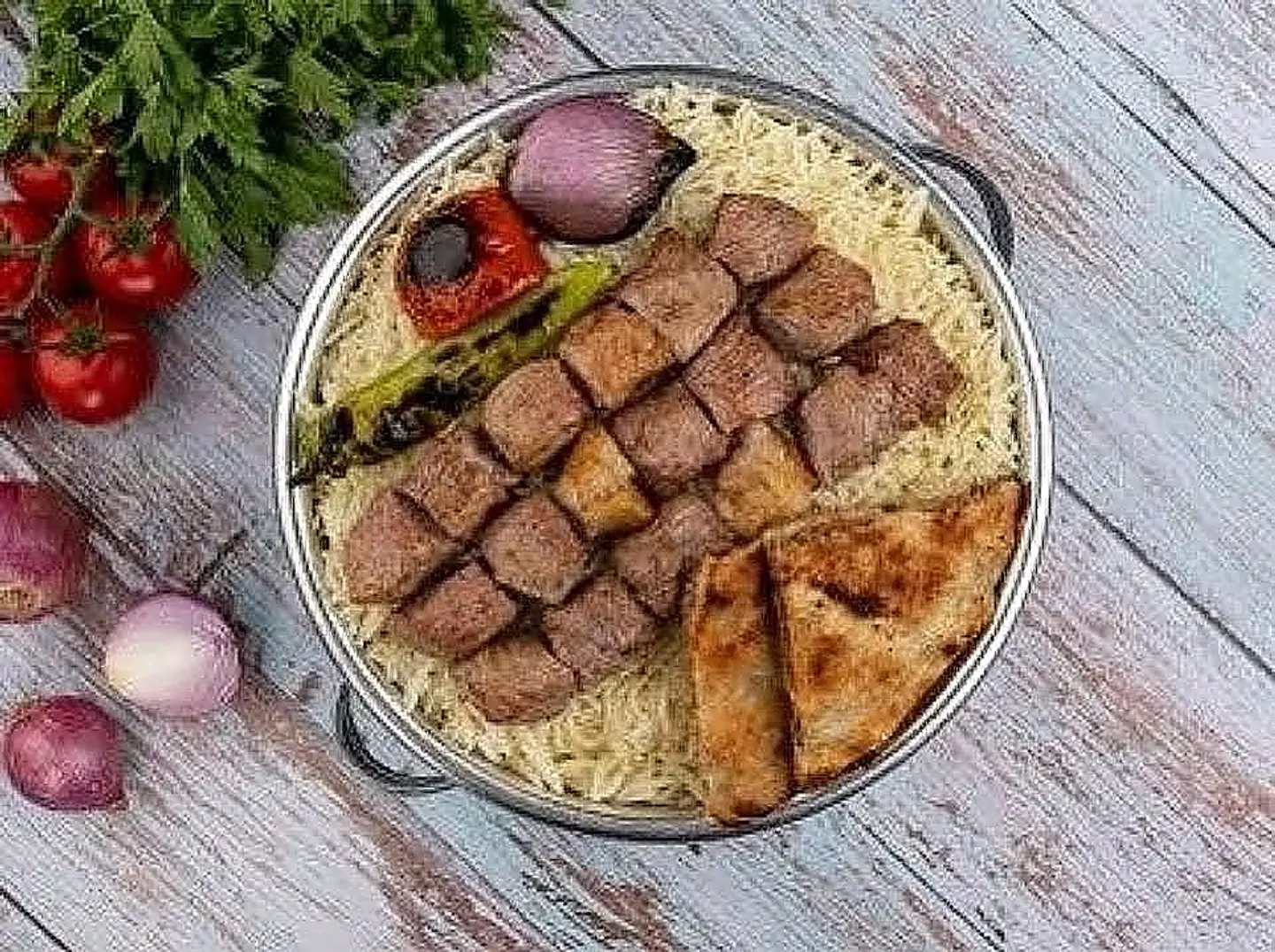 Grilled Meat Cubes With Rice