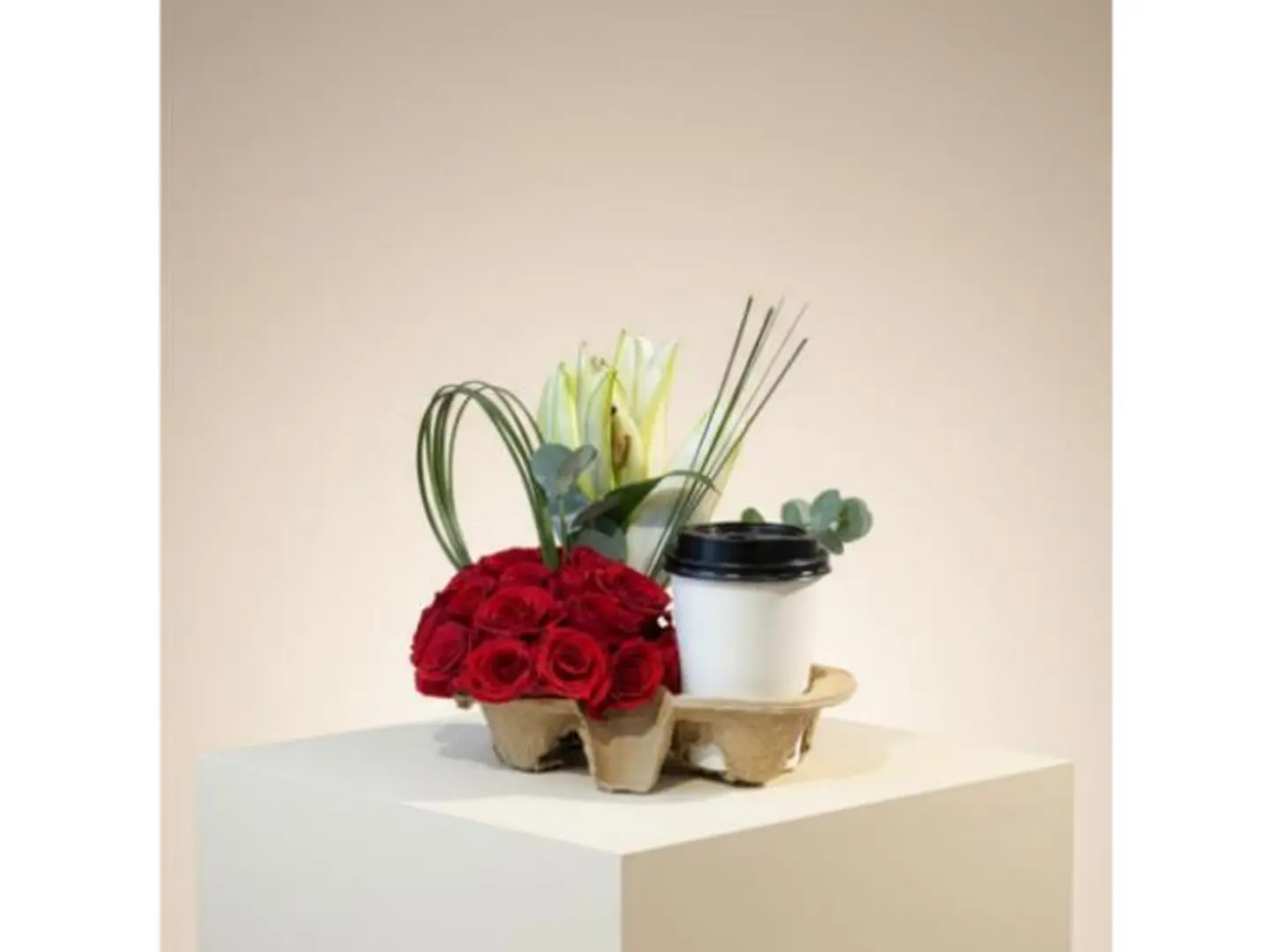 Roses And Coffee In A Unique Arrangement