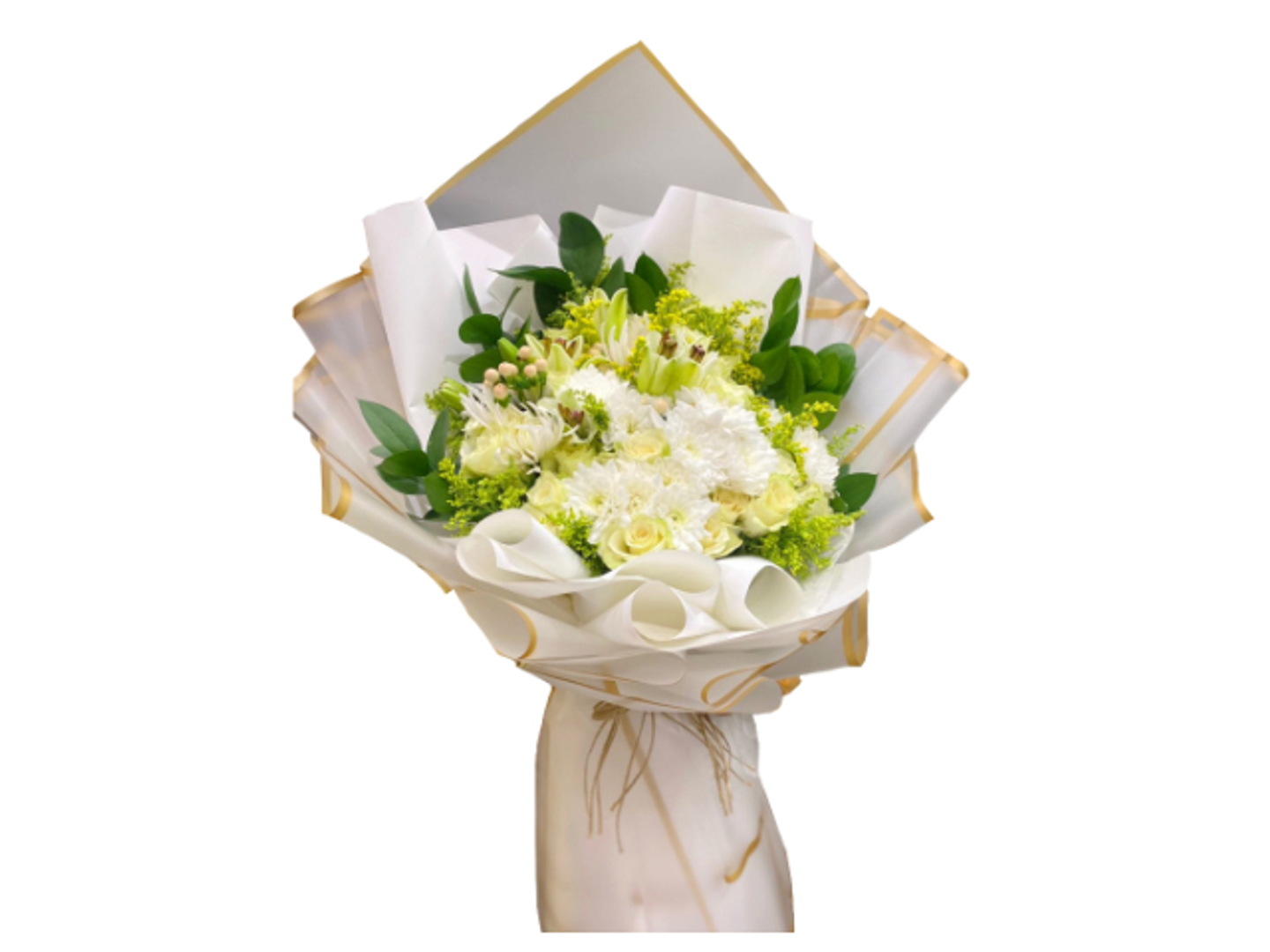 ١٤- باقة روز أبيض مع الخضار