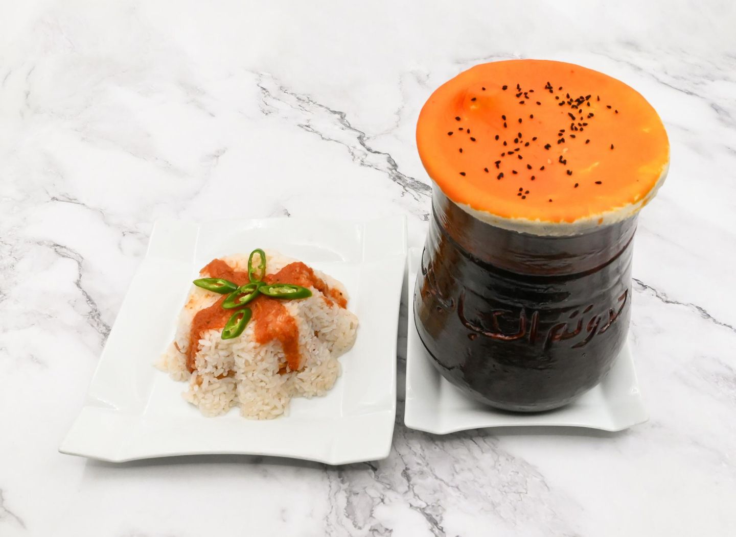 وجبة طاجن موزة بتلو ضاني مع أرز وشوربة
