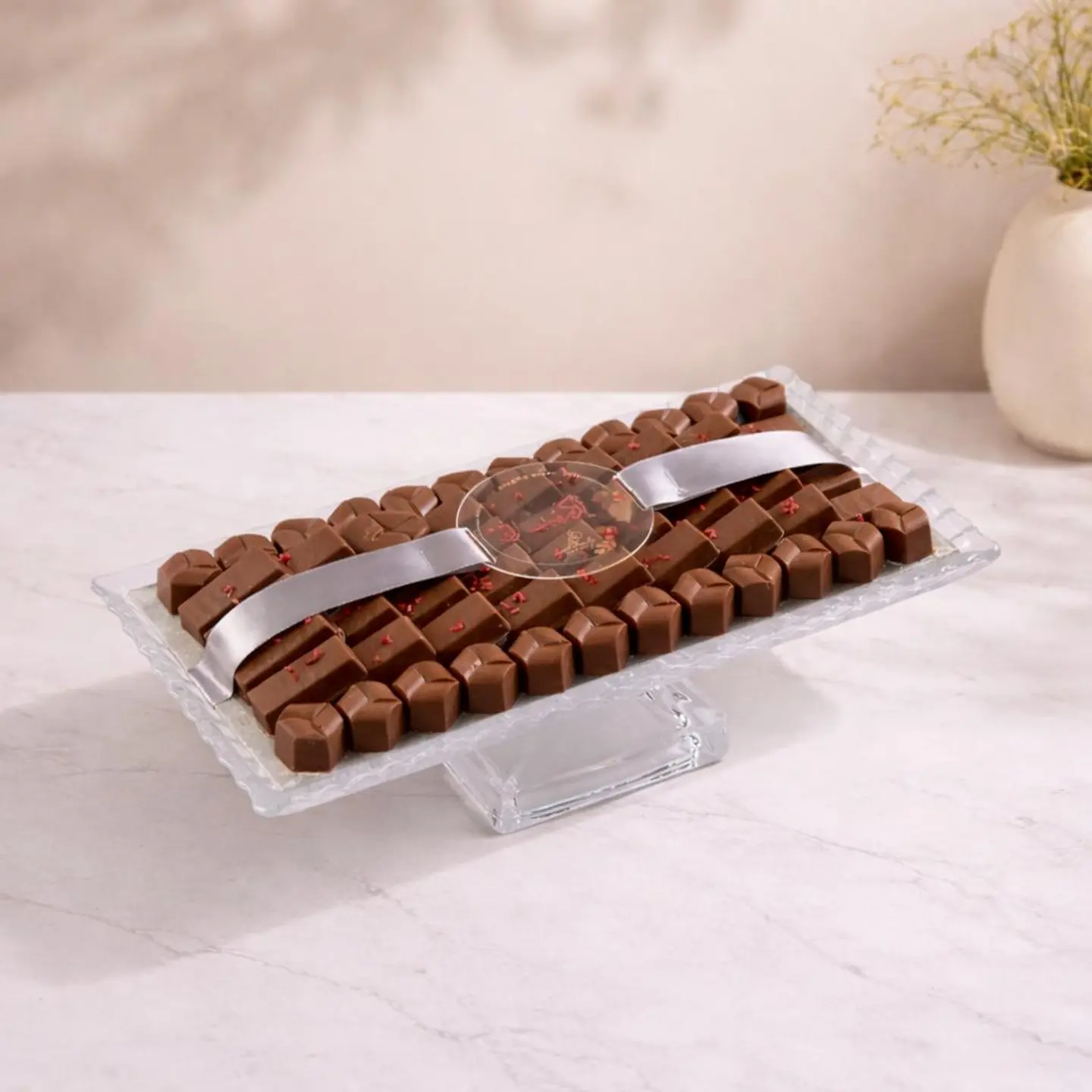 Large Rectangular Crystal Belgian Chocolate Vase – Assorted Fillings