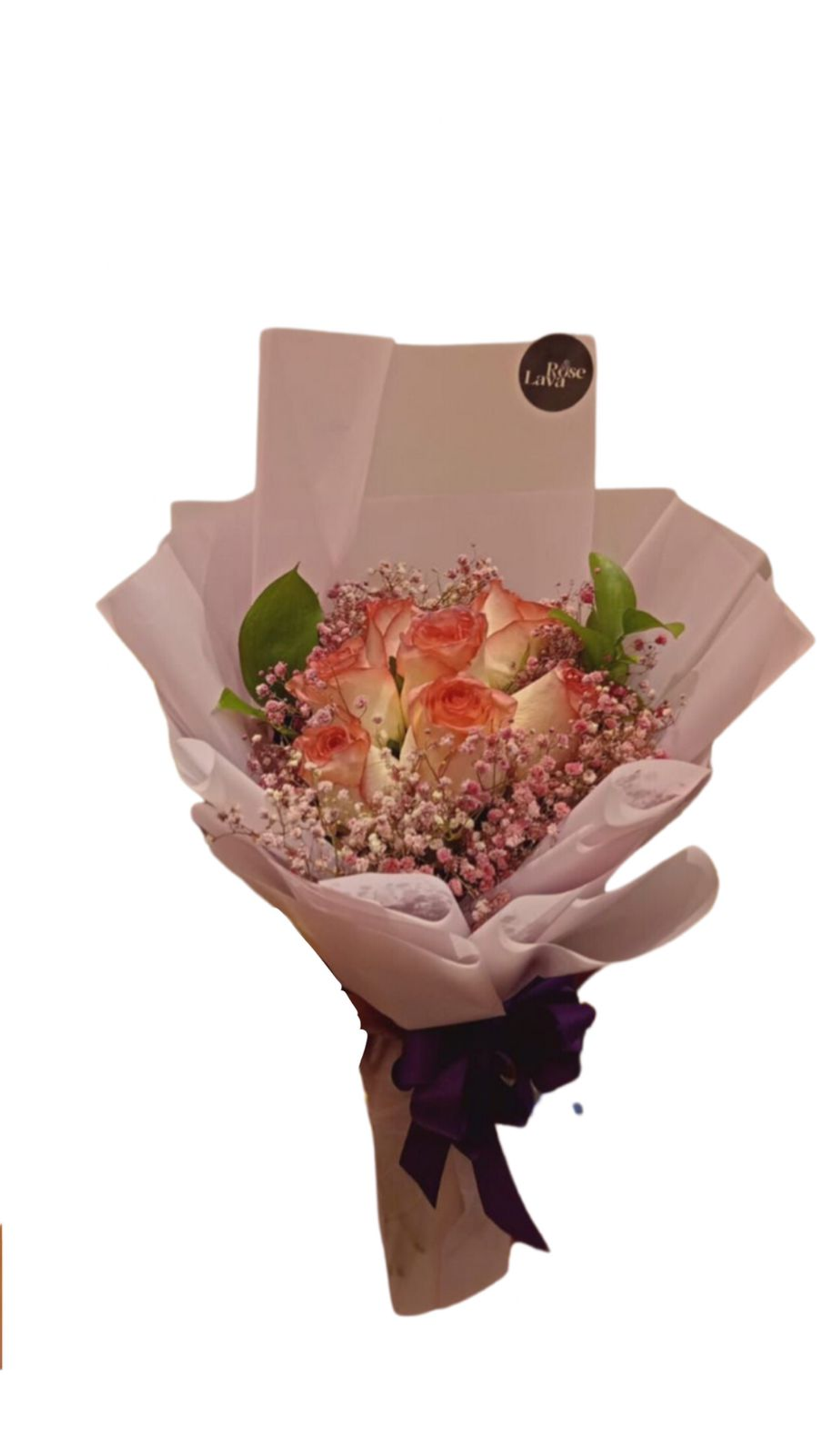 Simple Rose Bouquet And Pink Gypso