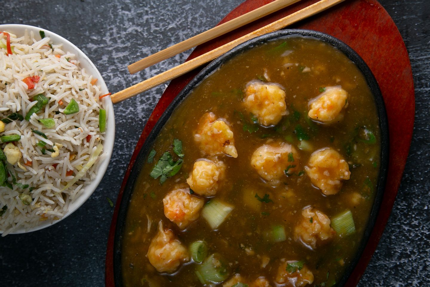 Spicy Garlic Prawn With Fried Rice