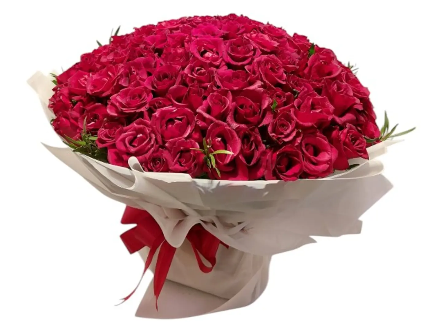 2028 Stand Bouquet With 100 Red Roses With White Colur Wraping
