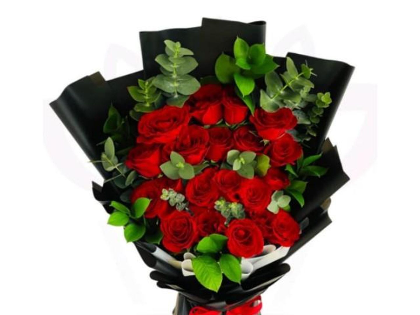 Bouquet Of Red Roses With Green Leaves
