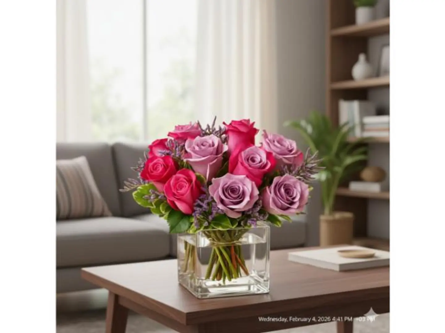 مزهرية ورود رومانسية أرجوانية