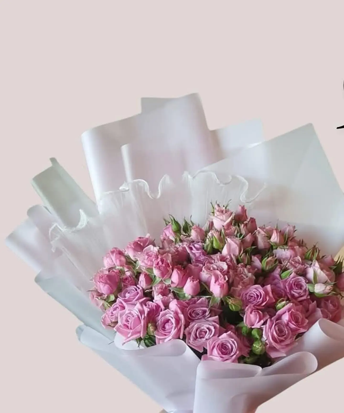 Pink Shades Bouquet With White Wrapping
