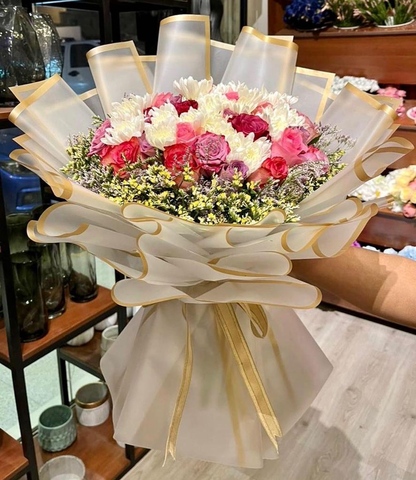 Flower Bouquet Mix Colors  Clear Wrapping