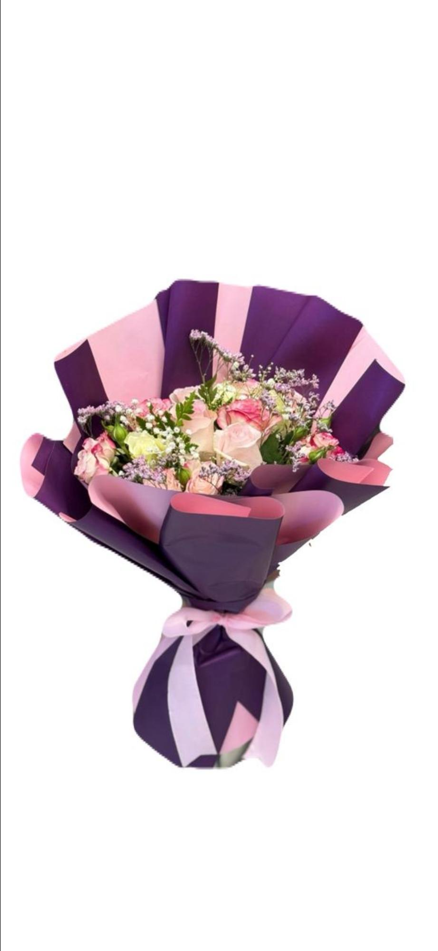 باقة التغليف الموف مع الوردي