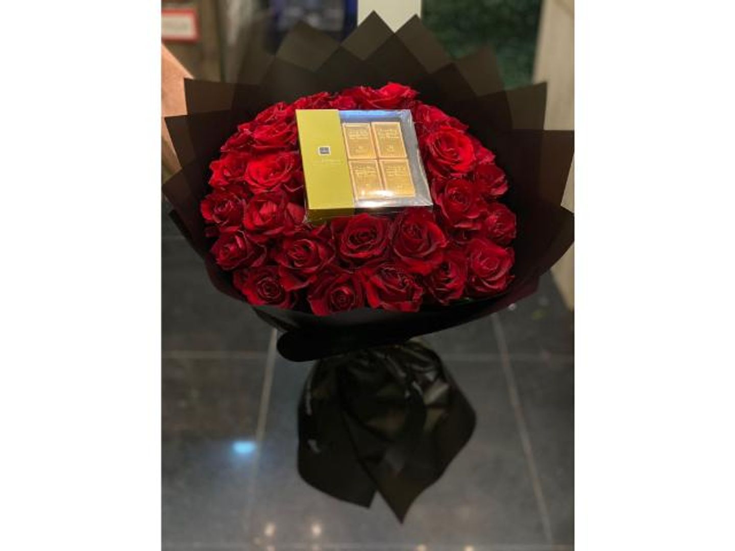 Red Bouquet With Gold Chocolate From Patchi