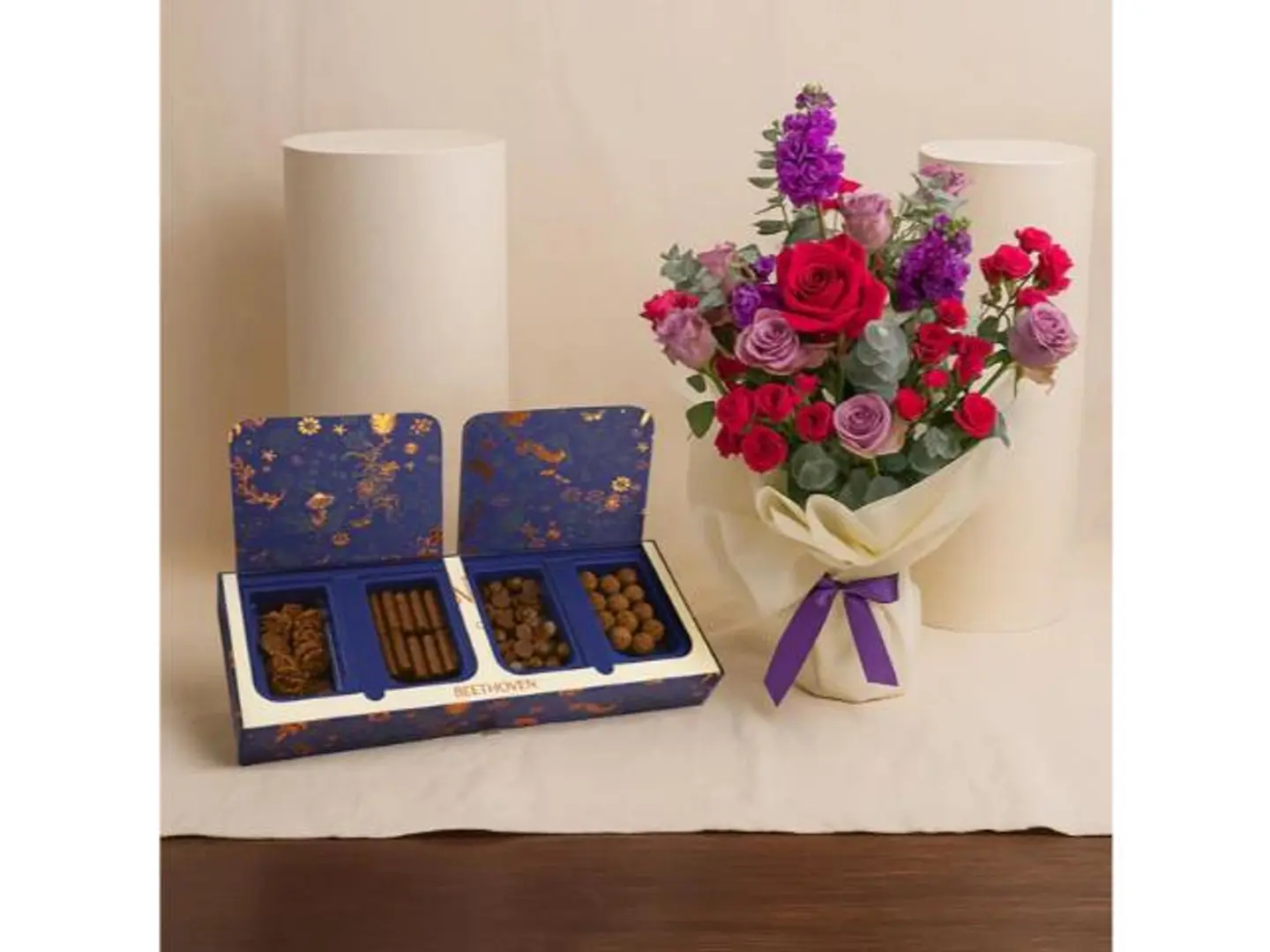 Munich Beethoven Chocolates With A Bouquet Of Roses