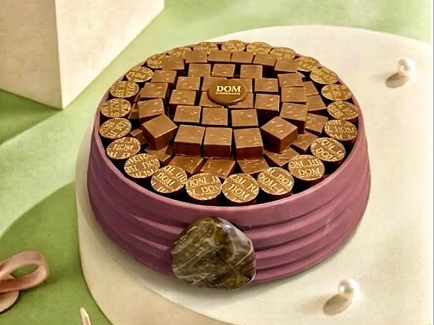 Pink Clay Pot Tray With Kunafa, Pistachios, And Hazelnut Praline