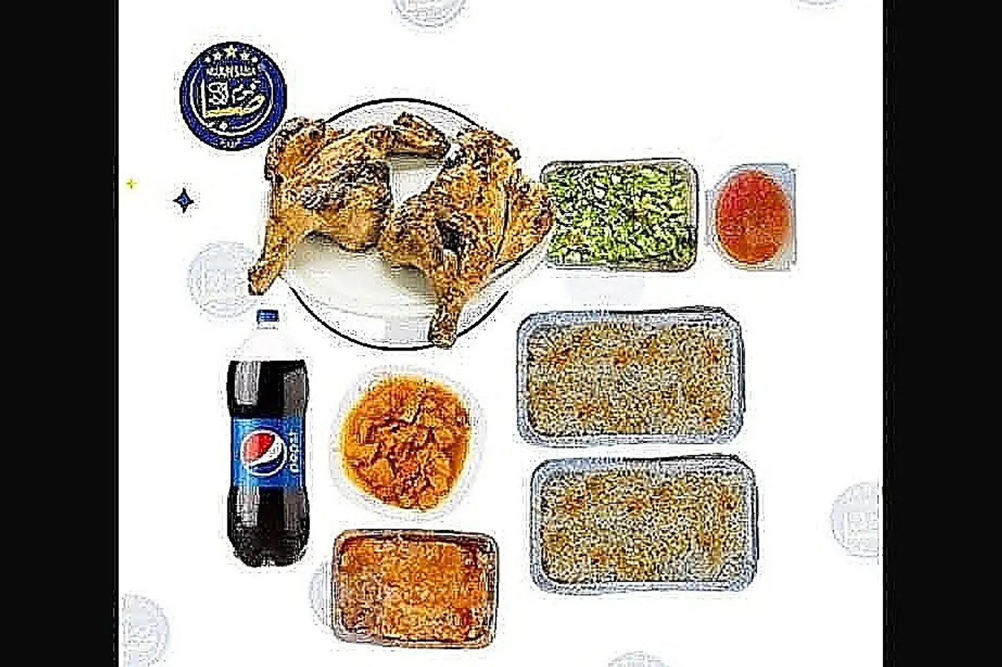 حبه دجاج مظبي ـــ اثنين رز مندي ـــ مرسى كبير ــــ ايدام مشكل ـــ سلطه خضاركبيرـــ سلطه حار ـــ بيبسي عائلي