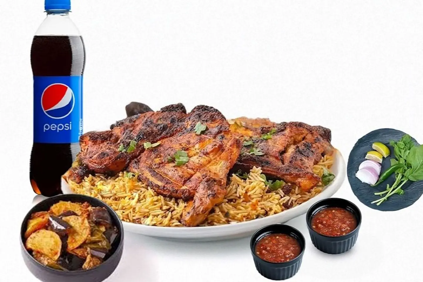 دجاجه كاملة علي الفحم+ ايدام + مشروب لتر