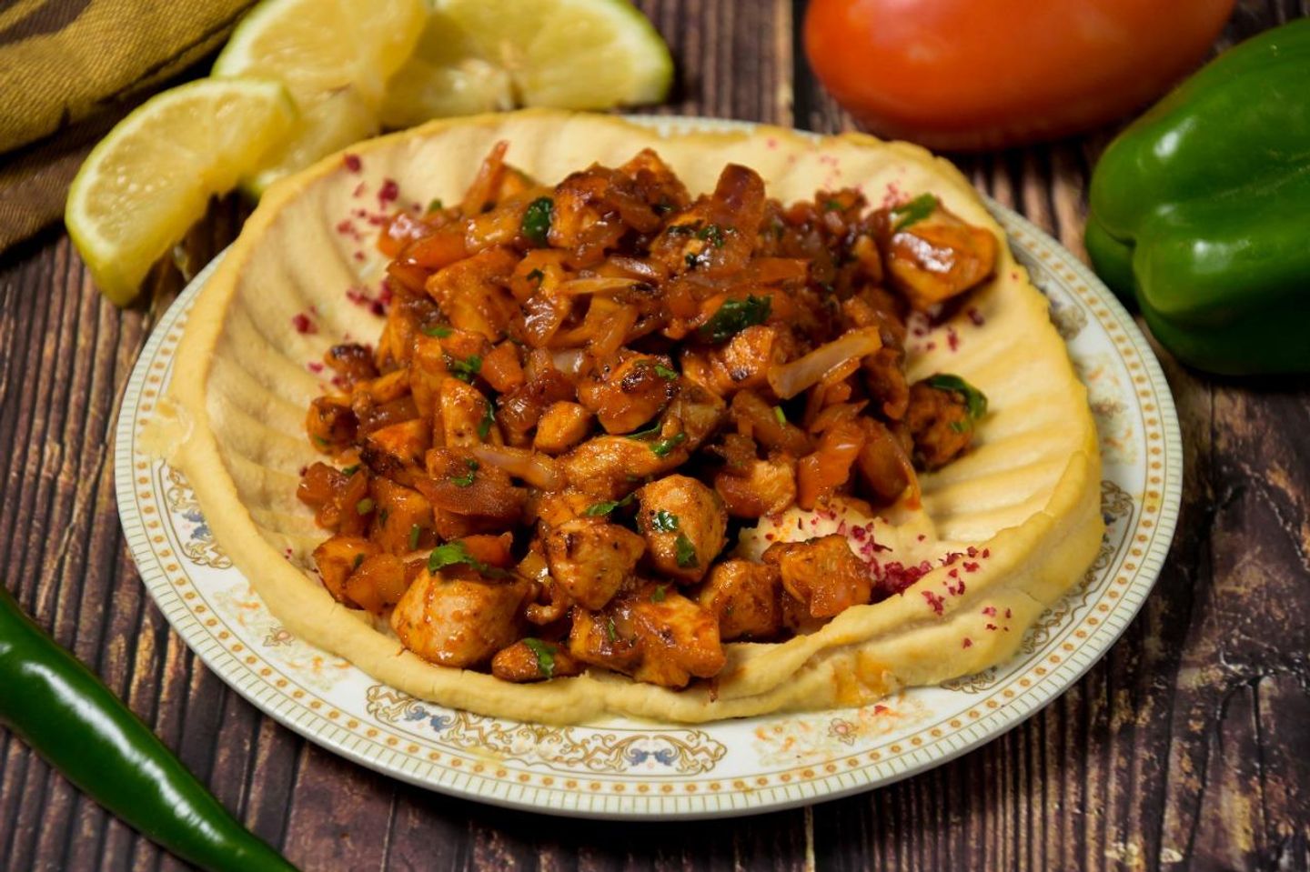 Chicken Mgalgal With Hummus