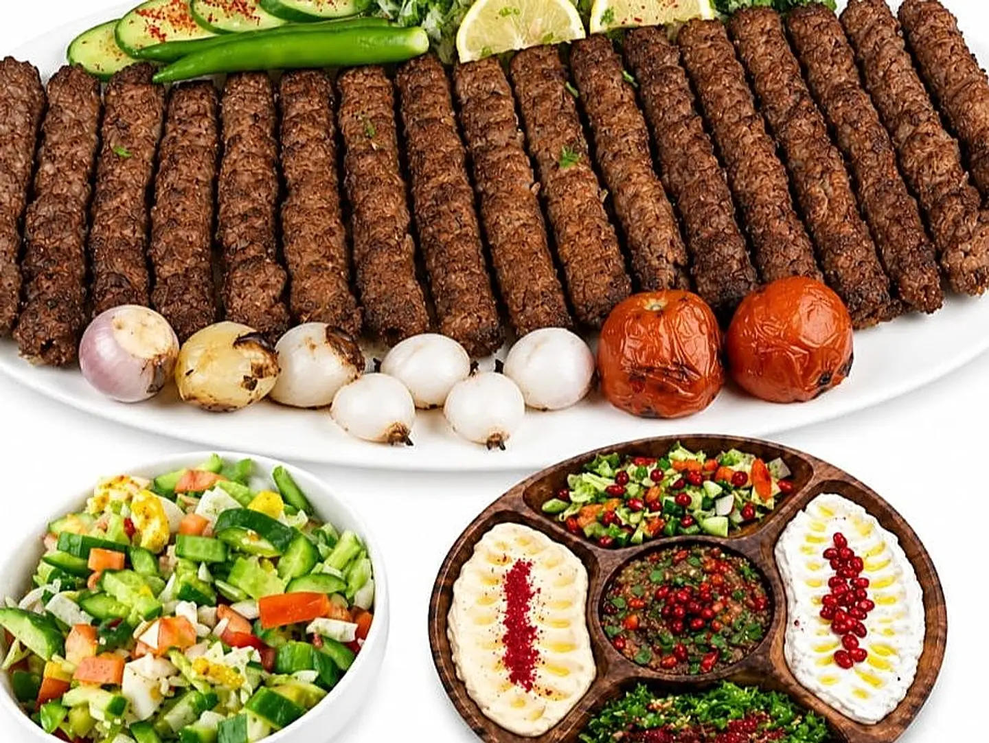 صحن كباب لحم مع مقبلات وسلطة