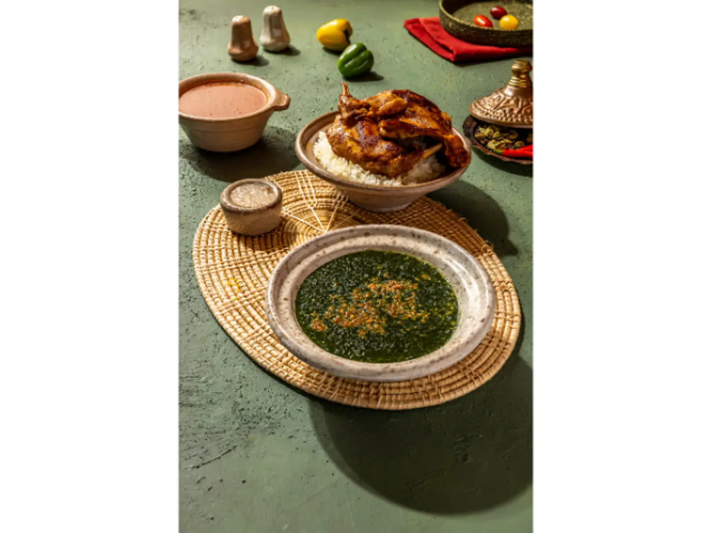 Molokheya Served With Rabbit Served With Your Choice Of Rice