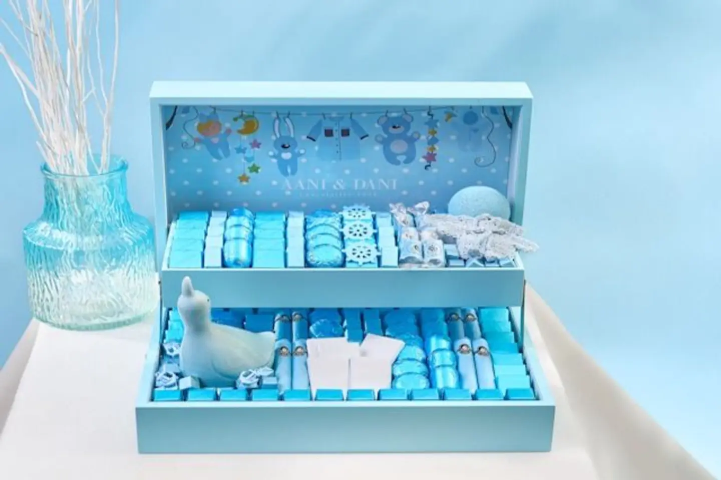 صينية خشب طبقتين ازرق