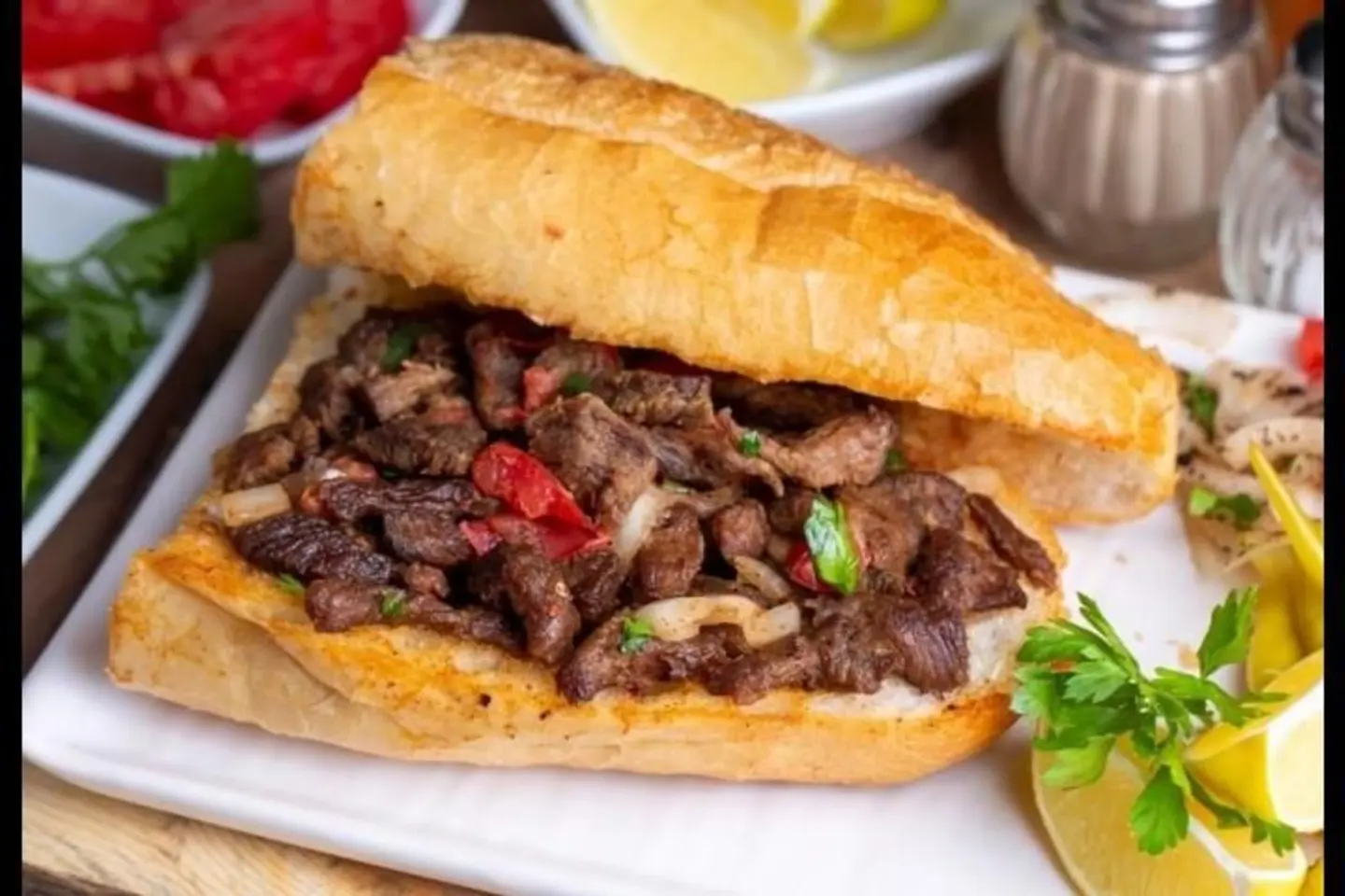 Liver With Tomatoes & Mutabbal Sandwich
