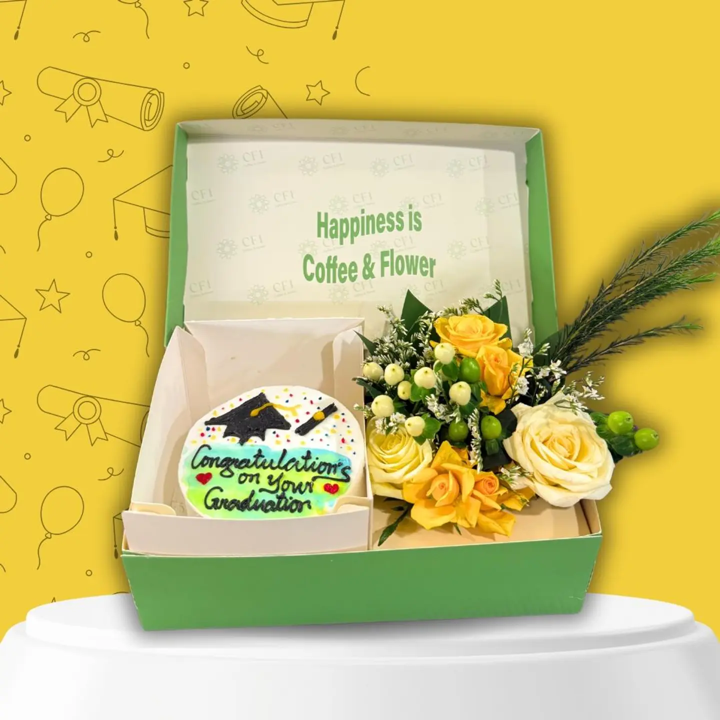 Bento Graduations Cake & Flowers