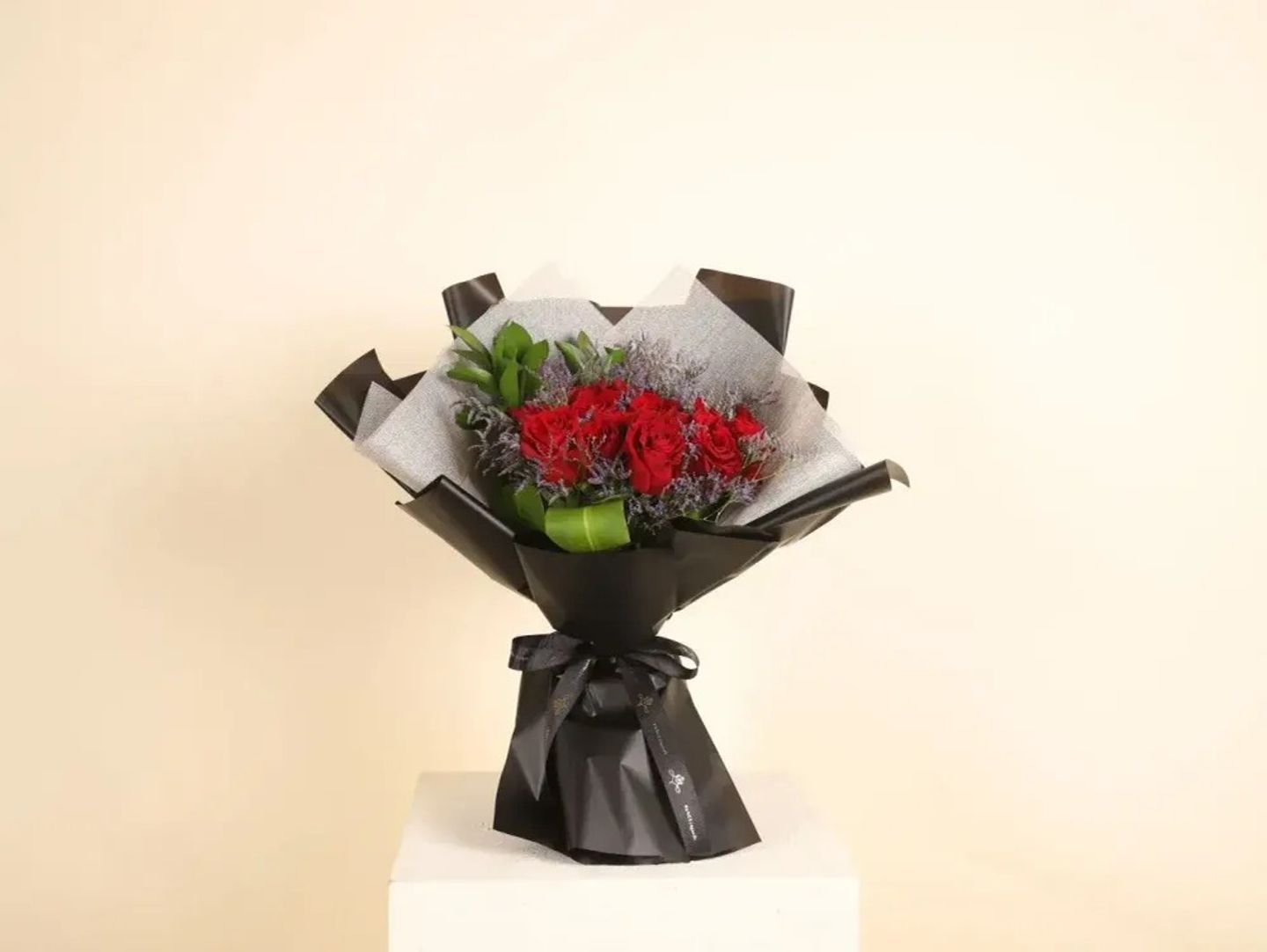 Black Bouquet With Red Roses